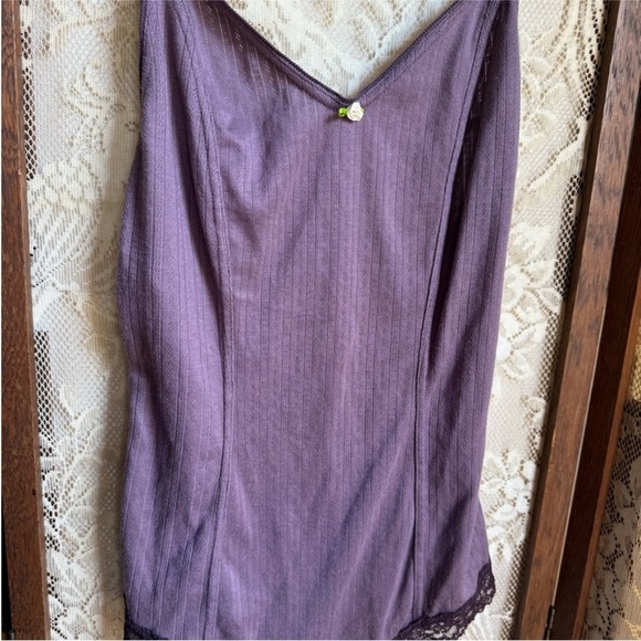 Free People Intimately Purple Ribbed Bodysuit Ruffle Tank Sleeve Size Medium - Picture 2 of 6